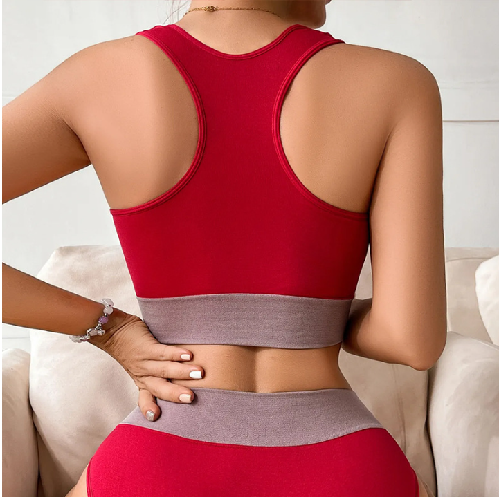 Womens Racing Vest Bra Sets Seamless Solid Color Sweatshirt & Pant Set